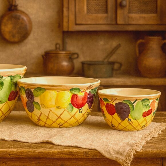 Vintage GOURMET HOME Accents 3-Piece Nesting Mixing & Serving Bowl Set - Picture 1 of 8